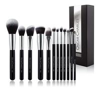 Oscar Charles Makeup Brush Set, 12 Piece Makeup Brushes Set Professional, Six Face Make up Brushes & Six Eye Makeup Brushes Set - Silver