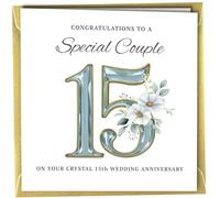 Oscar Finks 15th Wedding Anniversary Card, Unique Design, 'To a Special Couple' Congratulations Blank Inside Metallic Gold Envelope 400gsm Thick Card #1875