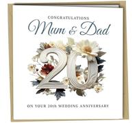 Oscar Finks 20th Wedding Anniversary Card for Mum and Dad, Floral Design with Kraft Envelope, 350gsm Traditional Card #1824