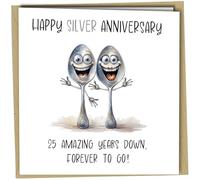 Oscar Finks 25th Silver Wedding Anniversary Card - Happy Anniversary - 25 Years Married Celebration Card - Cute Card for Couple Parents Grandparents Wife Husband Partner #1737