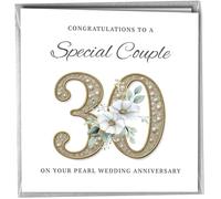 Oscar Finks 30th Pearl Wedding Anniversary Card, Unique Design, 'To a Special Couple' Congratulations Blank Inside Metallic Silver Envelope 400gsm Thick Card #1872