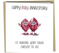 Oscar Finks 40th Ruby Wedding Anniversary Card for Couple Parents Grandparents - Cute Ruby Card - 40 Years Married Celebration #1740