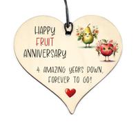 Oscar Finks 4th Anniversary Wooden Heart Hanging Plaque, 10 x 10cm Fruit Wedding Keepsake, Romantic Decoration for Couples