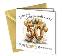 Oscar Finks 50th Golden Anniversary Card for Grandparents with Gold Envelope, from Grandchildren, Premium 350gsm, Blank Inside #1855