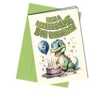 Oscar Finks 5th Birthday Card for Boys, Funny Dinosaur Design, Blank Inside #1688