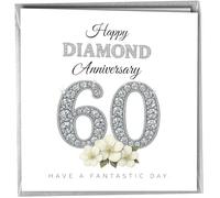 Oscar Finks 60th Diamond Wedding Anniversary Card, Unique Design, 'Have a Fantastic Day' Congratulations Blank Inside, Metallic Silver Envelope 400gsm Thick Card, Made in the UK #1868