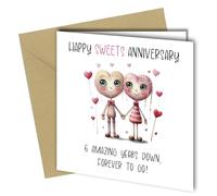 Oscar Finks 6th Anniversary Card, Funny Greeting Card for 6 Year Anniversary, Unique Design, 'Happy Sweets Anniversary' 6 Years Down, Forever to Go #1731