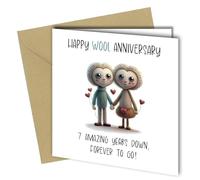Oscar Finks 7th Anniversary Card, Funny Greeting Card, 'Happy Wool Anniversary' 7 Years Down, Forever to Go, Unique Design #1732