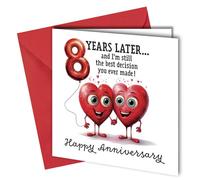 Oscar Finks 8th Anniversary Card, Best decision you ever made, Cute cartoon Love Hearts Design with Red Envelope, 15 x 15cm Blank Inside #1858