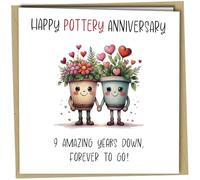 Oscar Finks 9th Anniversary Card, Unique Design, 'Happy Pottery Anniversary' 9 Years down, Forever to Go #1733