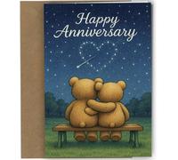 Oscar Finks Anniversary Card Cute Teddy Bear Design Romantic Happy Anniversary Greeting Card for Husband Wife Couple from Children with Envelope #1924