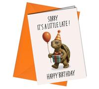Oscar Finks Belated Birthday Card with Tortoise late to party Design, A5 Size, Blank Inside with Orange Envelope #1867