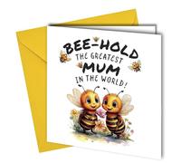 Oscar Finks Birthday Card or Mothers Day for Mum, Cute Bees Design, Bee-Hold Greatest Mum in the world, 350gsm Card Stock, Blank Inside #1856