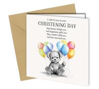 Oscar Finks Christening Greeting Card, Boy or Girl, Blank Inside, Unique Design, Sustainable Cardstock, Recyclable, with Cute Poem, Puppy Dog with Balloons #1663
