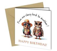 Oscar Finks Classy Owls Birthday Card, Blank Inside, 350gsm Card Stock, Humorous Female Friend Design #1837