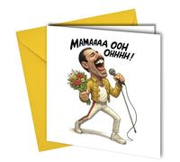 Oscar Finks Freddie Mercury Birthday Card, Mothers Day, Humorous Caricature Design, A5 Size with Yellow Envelope #1892