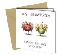 Oscar Finks Funny 4th Anniversary Card for 4 Years, Unique Design, 'Happy Fruit Anniversary' 4 Years Down, Forever to Go #1729