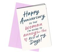 Oscar Finks Funny Anniversary Card for Wife or Girlfriend, 'Happy Anniversary to the Woman I'm Going to Annoy', A5 Size, Pink and Blue #1917
