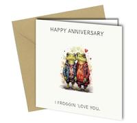 Oscar Finks Funny Anniversary Card, Two Frogs in Love Design, I froggin love you, 350gsm Cardstock, Blank Inside #1796