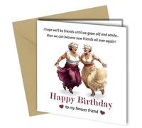 Oscar Finks Funny Birthday Card for Best Friend, Women, Girls, Dancing Ladies Design, Forever Friends Theme with Kraft matching Envelope, 350gsm Thick Card, Blank Inside #1853