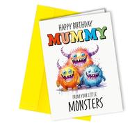 Oscar Finks Funny Birthday Card for Mummy, Card from 3 Children, Blank Inside, Unique Monsters Design, From Your Little Monsters #1649