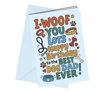 Oscar Finks Funny Birthday Card from the Dog for Daddy 'to the best Doggy Dad Ever' 'I Woof you lots', A5 Size with Matching Envelope, Treats Theme #1894