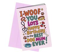 Oscar Finks Funny Birthday Card from the Dog for Mummy 'to the best Dog Mum Ever' 'I Woof you lots', A5 Size with Matching Envelope, Treats Theme #1893
