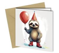 Oscar Finks Funny Birthday Card with Sloth and Balloon Design, 350gsm Card, Blank Inside for Birthdays, Anniversary or Valentine's Day #1604