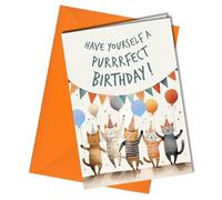 Oscar Finks Funny Cat Birthday Card, Blank Inside, Unique Design, Recyclable, Birthday card from the cats #1678