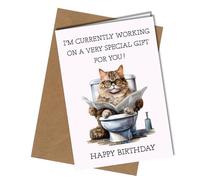 Oscar Finks Funny Cat Birthday Card, Humorous Cat on Toilet Design, Blank Inside, 350gsm #1760