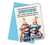 Oscar Finks Funny Nephew Birthday Card, Monkeys Laughing 'I smile because' #1654