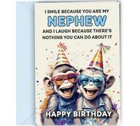 Oscar Finks Funny Nephew Birthday Card, Monkeys Laughing 'I Smile Because' Greeting Card #1654
