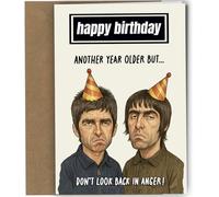 Oscar Finks Funny Oasis Birthday Card, Liam Noel Gallagher Don't Look Back in Anger Another Year Older Britpop Inspired Grumpy Brothers Party Hats Music Fan Humour For Him Her #1907