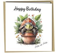 Oscar Finks Funny Tortoise Birthday Card - Pets in Pots Collection - Cute Greeting for Animal Lovers Gardeners and Reptile Fans - C5 with Kraft Envelope #418