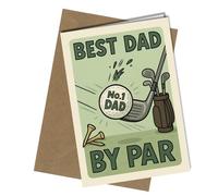 Oscar Finks Golf Themed Birthday and Father's Day Card, Best Dad by Par, Blank Inside, A5 Size, Thick Cardstock #1899
