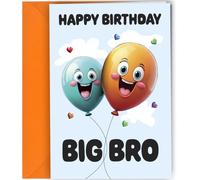 Oscar Finks Happy Birthday Big Brother Card, Cartoon Balloon Design, Cute Children’s Greeting from Younger Sibling Kids Bro with Orange Envelope #1831