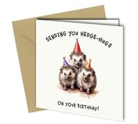 Oscar Finks Hedgehog Birthday Card, for Grandson, for Granddaughter, Son, Daughter, Sending you hedge-hugs 350gsm Cardstock, Blank Inside #1797