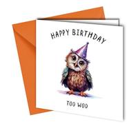 Oscar Finks Owl Birthday Card with Orange Envelope, Fun Too Woo Design, Blank Inside, Boyfriend, Girlfriend, Wife, Husband #1850