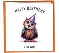 Oscar Finks Owl Birthday Card with Orange Envelope, Fun Too Woo Design, Blank Inside, Greeting Card for Boyfriend, Girlfriend, Wife, Husband Pun Bird Lover #1850