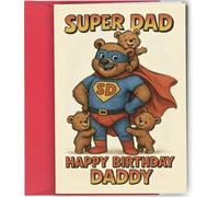 Oscar Finks Super Dad Birthday Card for Daddy with Envelope, 3 Children Design, A5 Size, Blank Inside Greeting Card (#1905)