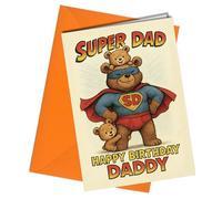 Oscar Finks Super Dad Birthday Card for Daddy with Envelope, 3 Children Design Options, A5 Size, Blank Inside (2 Children #1904)