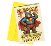 Oscar Finks Super Dad Birthday Card for Daddy with Envelope, 3 Children Design Options, A5 Size, Blank Inside (1 Child #1903)