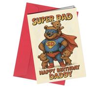 Oscar Finks Super Dad Birthday Card for Daddy with Envelope, 3 Children Design Options, A5 Size, Blank Inside (3 Children #1905)