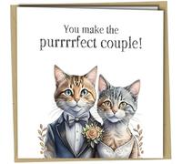 Oscar Finks Wedding Engagement Card | Cat Couple Design | Cat Lovers Cute | Craft Envelope Included, Blank Inside | Bride Groom Marriage #1634
