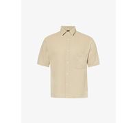 Oscar Jacobson Mens Nubuck Beige Short-sleeve Crepe Cotton Shirt Xxl