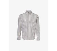 Oscar Jacobson Mens Nubuck Beige Striped Regular-fit Cotton-blend Shirt M