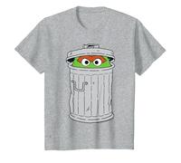 Oscar The Grouch in Trash Can Kids T-Shirt, Youth, Heather Grey, Small