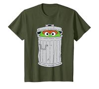 Oscar The Grouch in Trash Can Kids T-Shirt, Youth, Olive Green, Medium