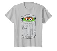 Oscar The Grouch in Trash Can Kids T-Shirt, Youth, Silver Grey, Medium