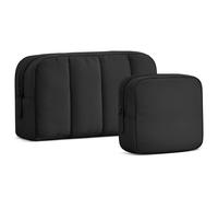 oscaurt 2 Pcs Makeup Bag Travel Toiletry Bag for Women Puffy Padded Cosmetic Pouch Purse Wide-open Makeup Organizer Case Travel Essentials, Black